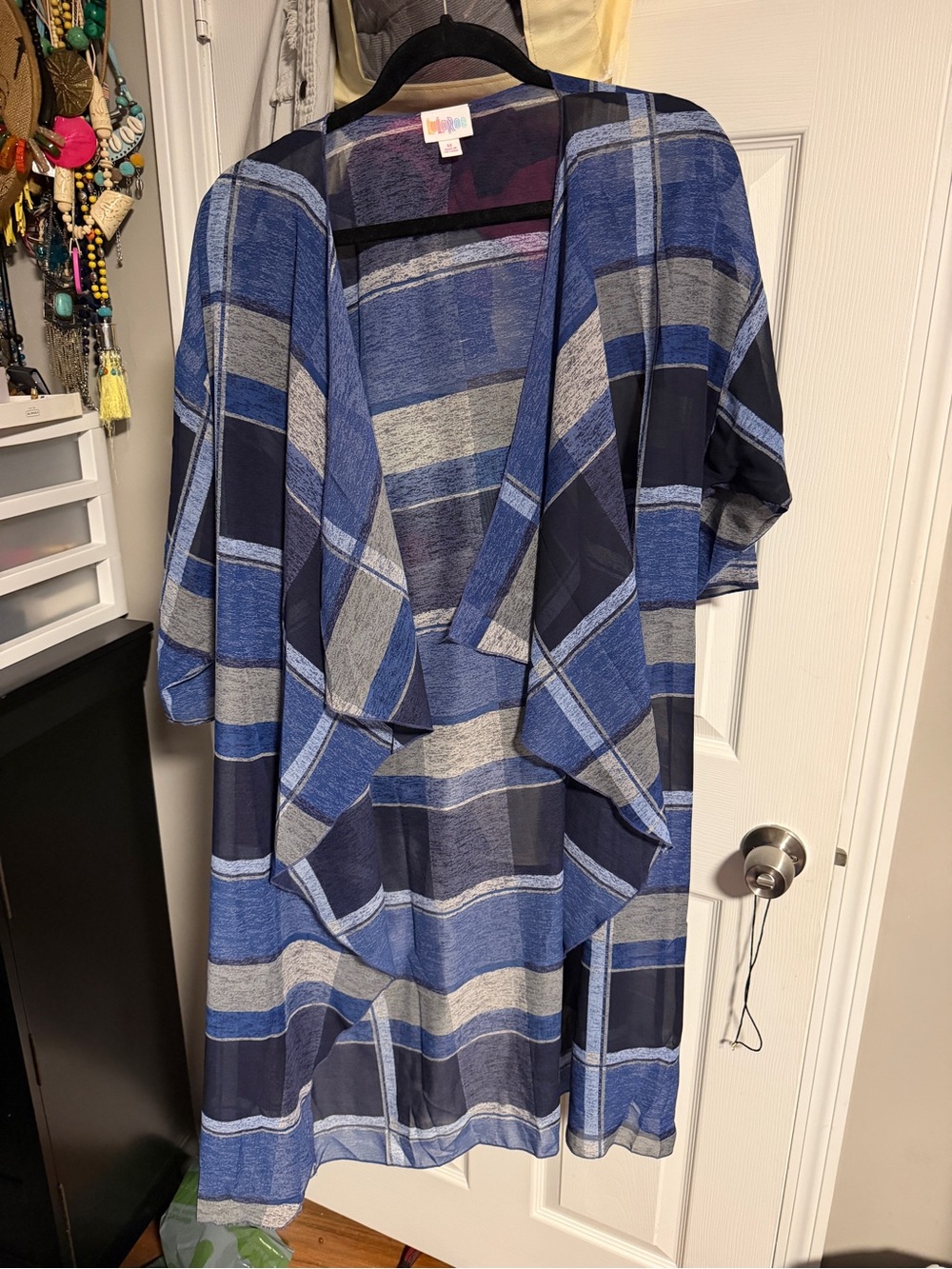 LuLaRoe Blue Navy Gray Plaid Duster Tunic